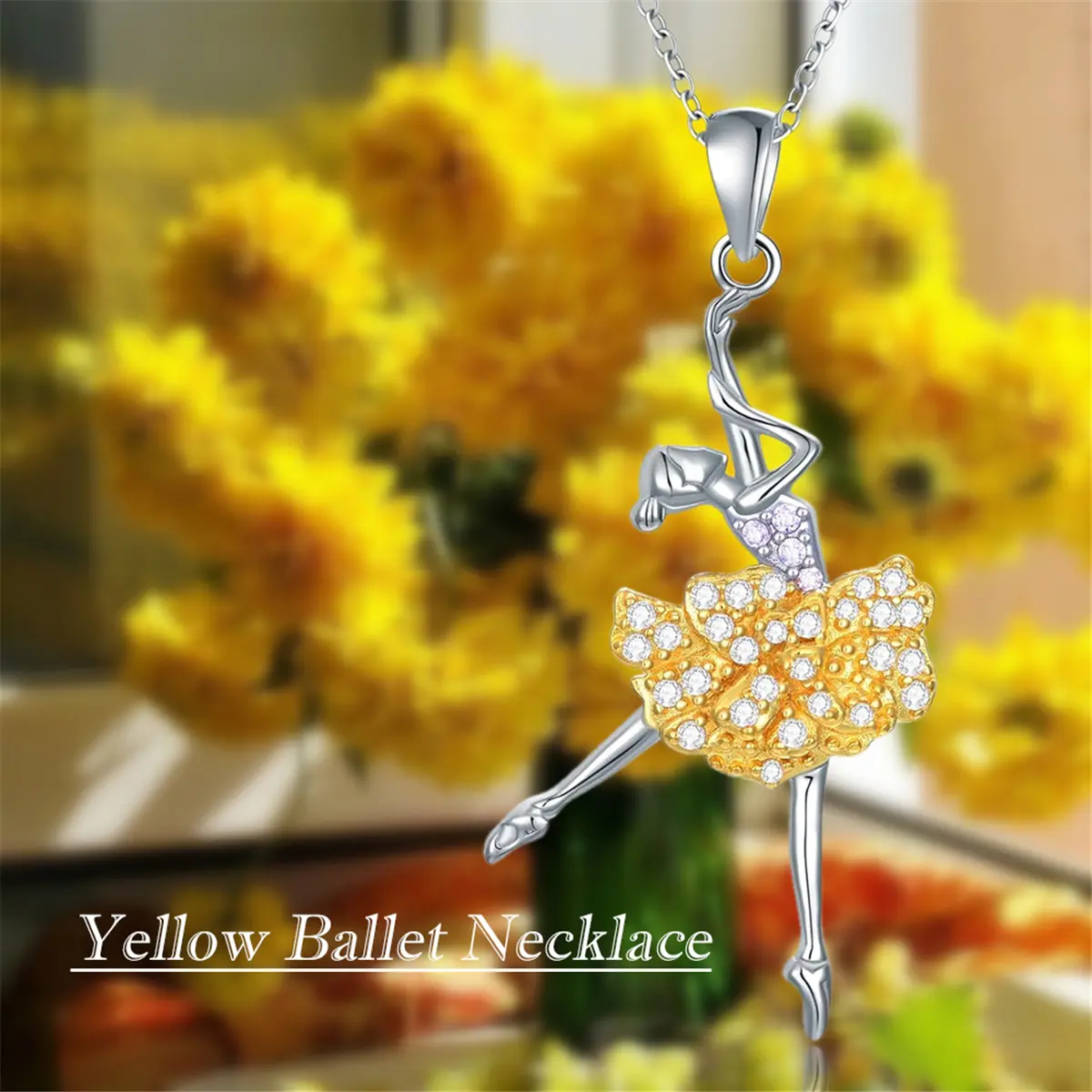 Ballet Dancer Pendant Necklace in Yellow Gold, Elegant Zirconia Charm for Women on a Dainty Stainless Steel Chain, Daily Jewelry Gift, Alloy, Dance Enthusiasts, Female, Gift For Dance Enthusiasts