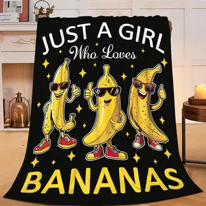 Banana Blanket Just A Girl Who Loves Bananas Throw Blanket Flannel Stuff Merch Cozy Decor Flannel Plush Fuzzy Warm Soft Lightweight Bedding Gifts for Women Men Girl Boy Couch