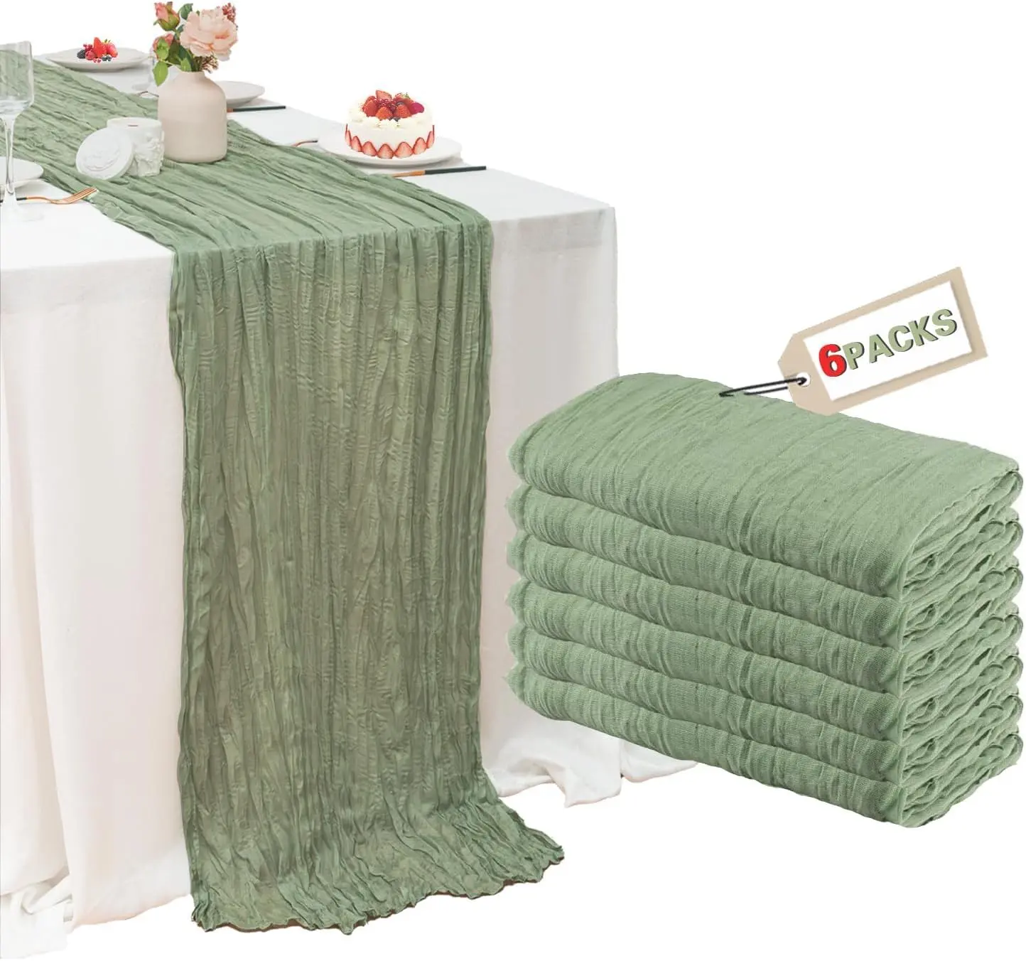 6 Pcs Cheesecloth Table Runner Set – Boho Rustic Sheer Gauze Table Runners for Wedding Reception Bridal Shower Birthday Party – 10ft Long Romantic Table Decorations for Holiday Dinner Home Party Must Have