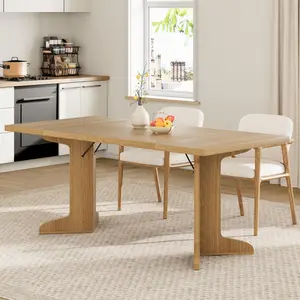 71"W Dining Table for 6-Table Only, Farmhouse Kitchen Table with Padded Top and Unique V-Shaped Feet, Rectangular Wooden Dining Table for 8 People, Not Including Chairs