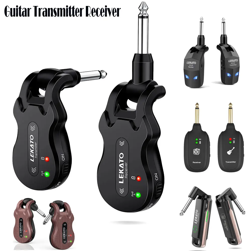 LEKATO WS-50 Wireless Guitar System 5.8G 4 Channels, Audio Wireless Transmitter Receiver, Rechargeable Wireless Guitar Transmitter Receiver, 100m Transmission Range for Electric Guitar Bass