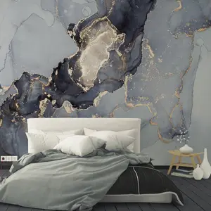 Watercolor Marble Abstract Alcohol Ink Gray Black Wall Mural