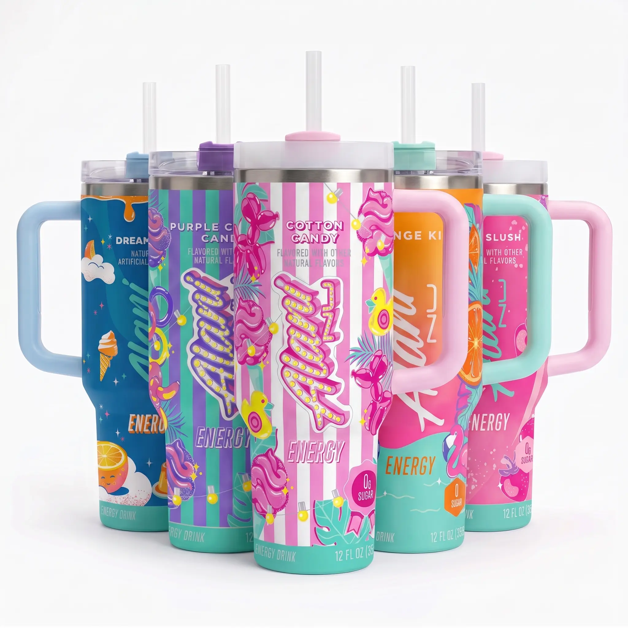 Alani Nu Energy Drink All Flavor 40oz Stainless Steel Tumbler With Handle and Straw, Double Wall Vacuum Insulated Travel Mug