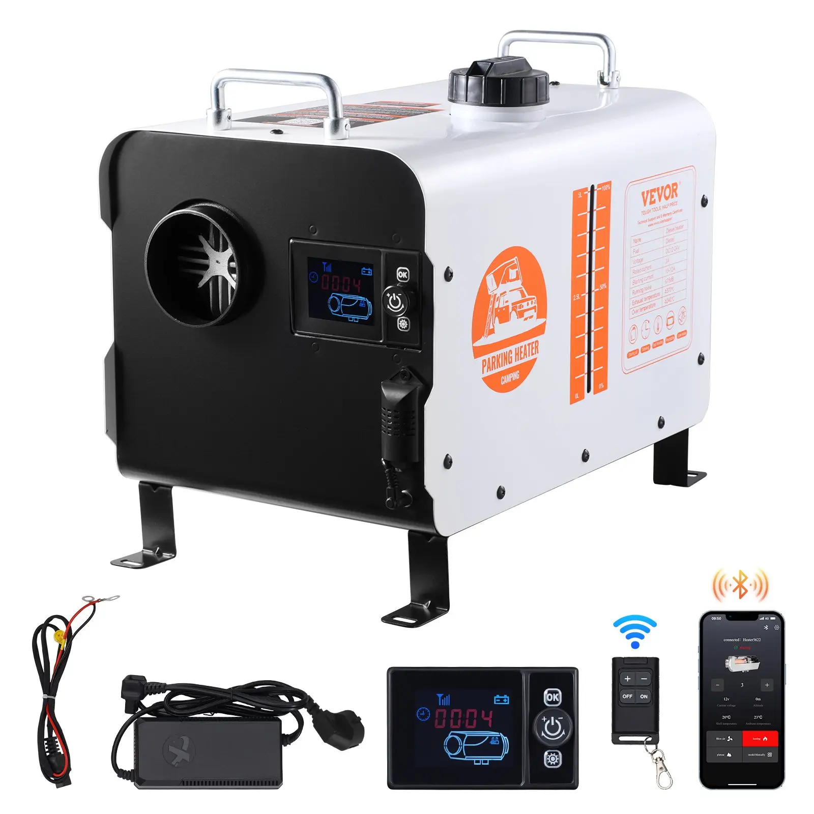 【Summerfinds】VEVOR Diesel Air Heater Upgraded 110V Adapter & CO Alarm2-8KW 12-24V All in One Diesel Air Heaterwith Bluetooth APP/Remote Control and Display ScreenFast Heating Portable Diesel Heater for Vehicles and Outdoors