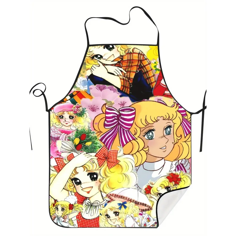 Kitchen Apron with Vintage Anime Character Prints - Colorful Illustration Design, Adjustable Neck Strap and Waist Cord, Hand Wash or Dry Clean, Unisex Cooking and Baking Accessory, Durable Kitchen Equipment