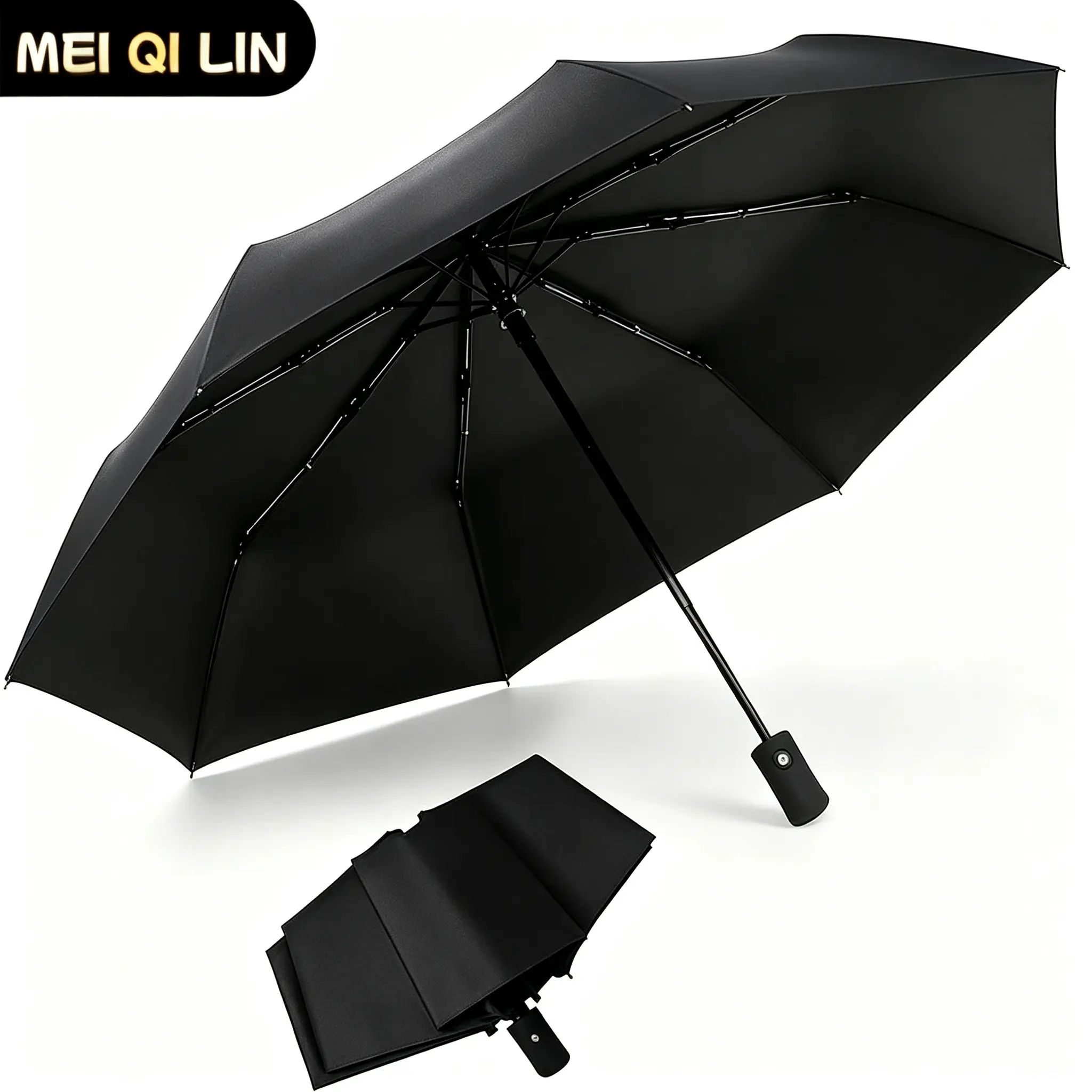 8-Bone Automatic Folding rainy day Umbrella - 1-Click Open/Close, UV-Blocking Black Glue, Portable Travel Essential for Men and Women