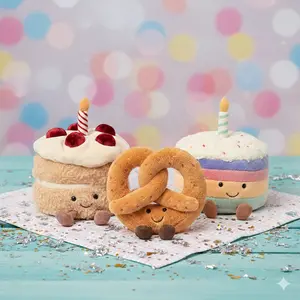 Cute Sweet Tooth Must-Have: Adorable Jellycat Stuffed Toy Animals - Snuggly Rainbow Cake & Pretzel for Plush Collectors