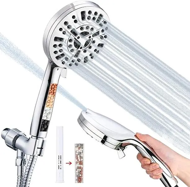 5-in-1 High-Pressure Handheld Shower Head (Small Spaces Fit, Easy Reach), 10 Functions, Filter Spray Attachment, Built-In Purification Core & Filter Screen, Clog-Resistant Nozzles, High-Flow, Leak-Proof, 4.92ft Stainless Steel Hose, Metal Bracket, 5 In 1