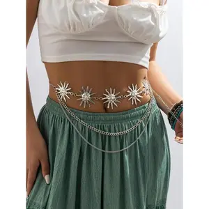 Women's Elegant Texture Metal Sun Design Charm Waist Chain Designer Blet, Tiered Layered Dance Belt Body Jewelry for Party, Daily Decor for Girl for Back To School, 80s Fashion