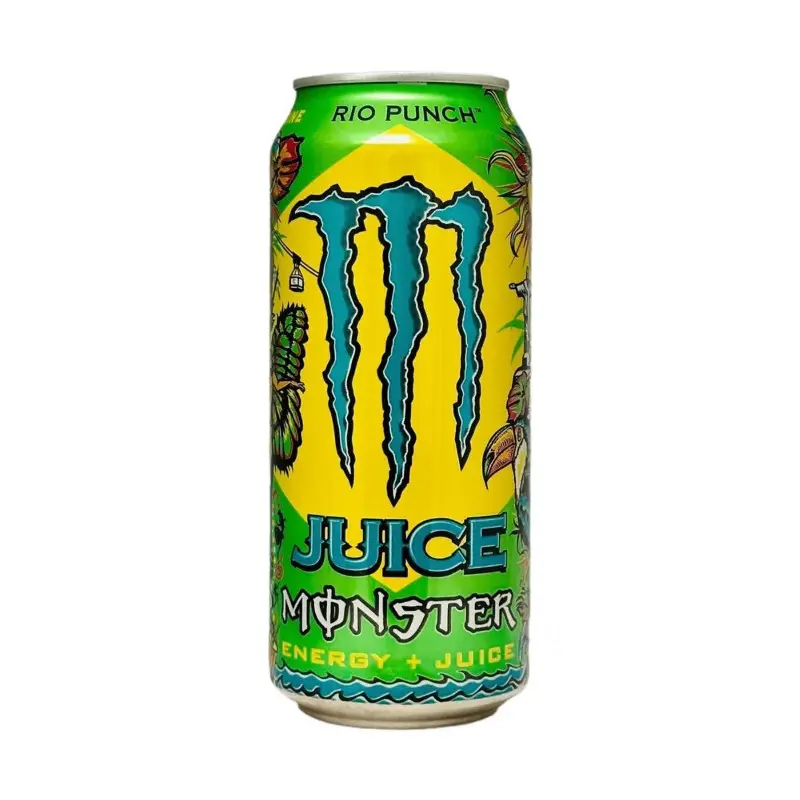 12x Monster Rio Punch Juice Energy Drink - Refreshing Sparkling Caffeine Beverage Tropical Fruit Flavor Exotic Blend Workout Fuel Fitness Supplement Performance Enhancer Hydration Soda Alternative multipack value wholesale 16oz pack