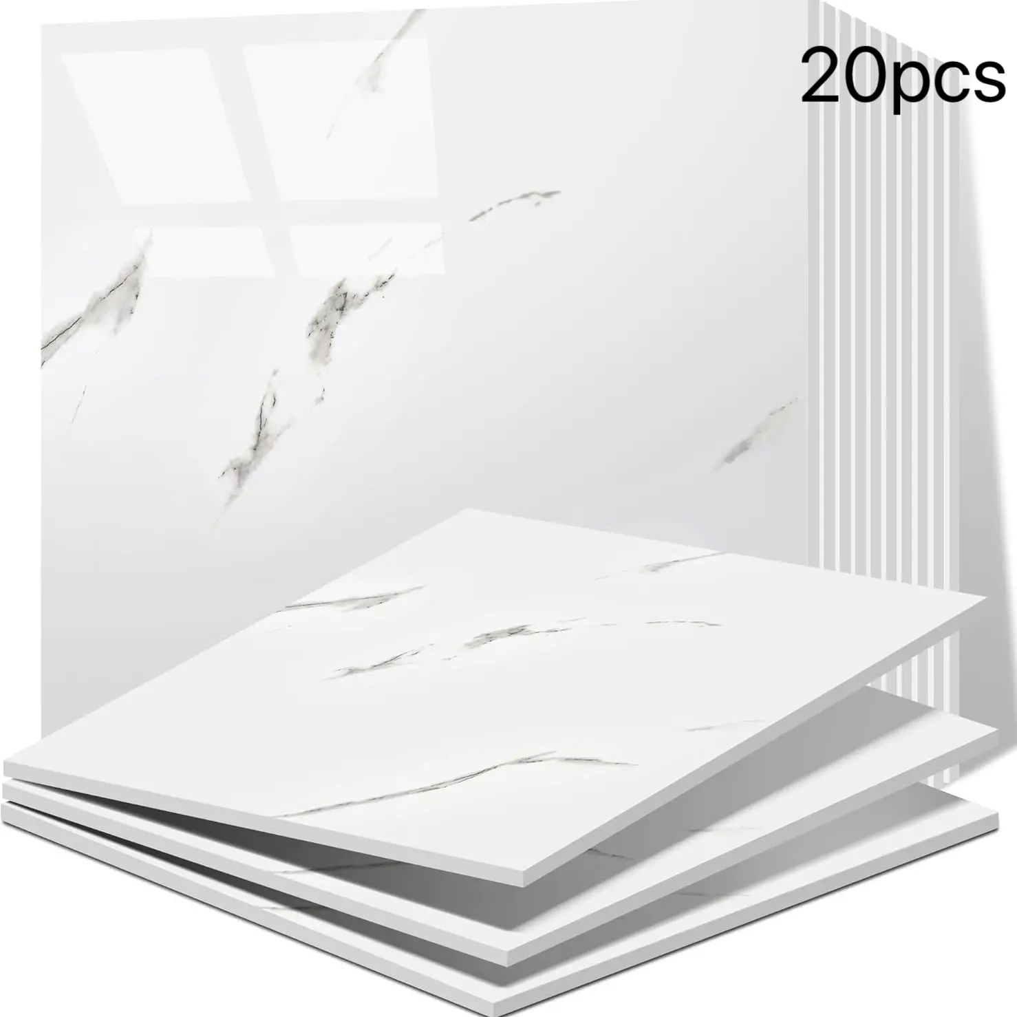 20pcs Peel and Stick Backsplash Tile， Self Adhesive Decorative Marble Tile for Wall, PVC Waterproof Shower Wall Panels, PVC Waterproof Stickers, Back Splash Stick on Tiles for Kitchen Bathroom Living Room, Marble Pattern Sticker (Not Real Tile)
