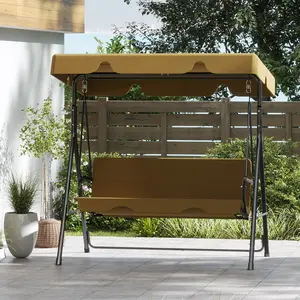 Patio Swings Outdoor, 3-Seat Glider Patio Swings with Removable Cushion and Adjustable Canopy, Porch Bench for Garden, Poolside&Backyard, Black