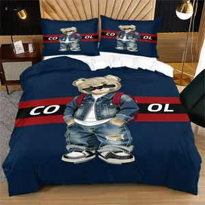 Trendy Bear Print Quilt Cover Set, includes 1 quilt cover and 1 or 2 pillowcases, does not include quilt or pillow inserts, suitable for bedroom or dormitory bedding sets, ideal for gifting or personal use