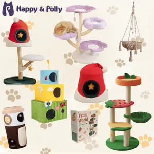 Happy & Polly Fruit World Basic Version with Gift Box,Coffee Cup Cat Tree,Santa Hat Cat Bed,Santa Hat Cat Tree,Bohemia Style Cat Bed,Purple Woven Flower Cat Tree,Cake Tower Cat Tree