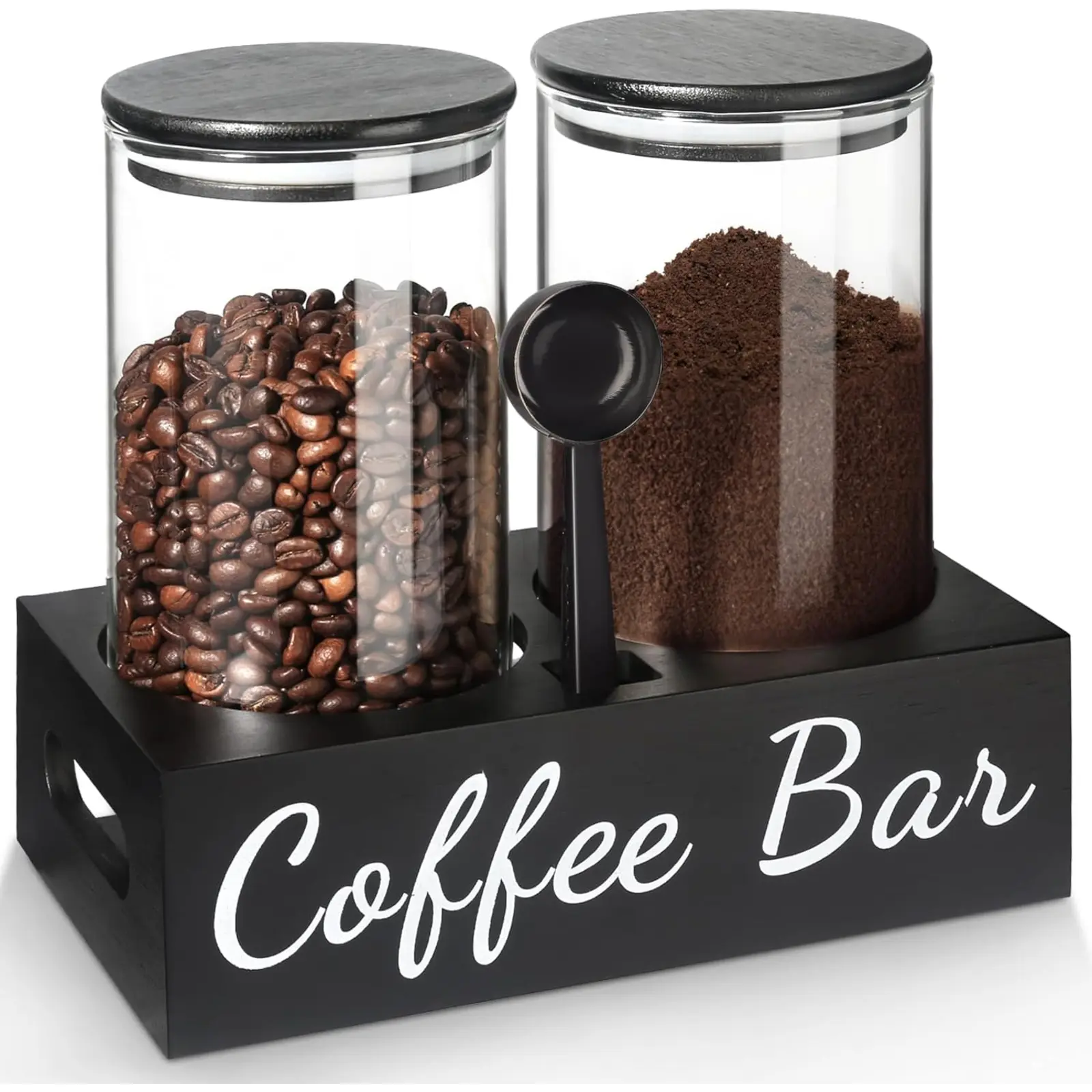 2-Piece Airtight Glass Coffee Bean Storage Canister Set (2 Pcs), 50 Fl Oz Each, Includes Scoop, Shelf & Labels, Kitchen Preserving Containers for Coffee Beans, Sugar, 2 Pcs Set