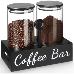 2-Pack Airtight Glass Coffee Bean Storage Canister Set, 50 Fl Oz Each, Includes Scoop, Shelf & Labels, Kitchen Preserving Containers & Utensils for Coffee Beans, Sugar