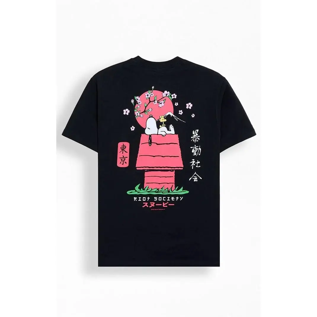 Black Tokyo Streetwear Print Men Crewneck T-Shirt Cartoon House Casual Top