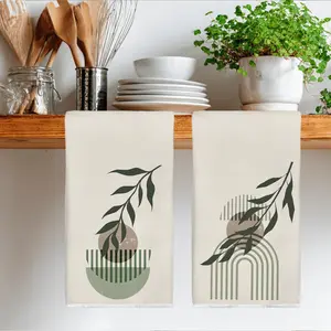 2pcs 23.6x15.7 In Kitchen Towels Green Bohemian Geometric Print Absorbent Soft Microfiber Kitchen Towels Hand Towels And Dish Towels Soft And Durable Suitable For Restaurant Kitchen Bathroom Decor Holiday Gift