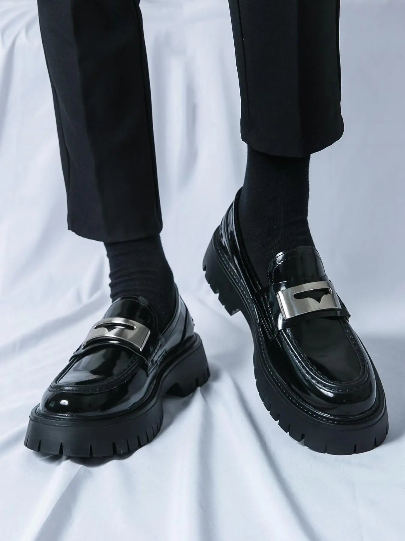 Men's Fashionable Metallic Buckle Loafers, Casual Comfortable Platform Loafers for Daily Wear, Business Style Shoes for Men