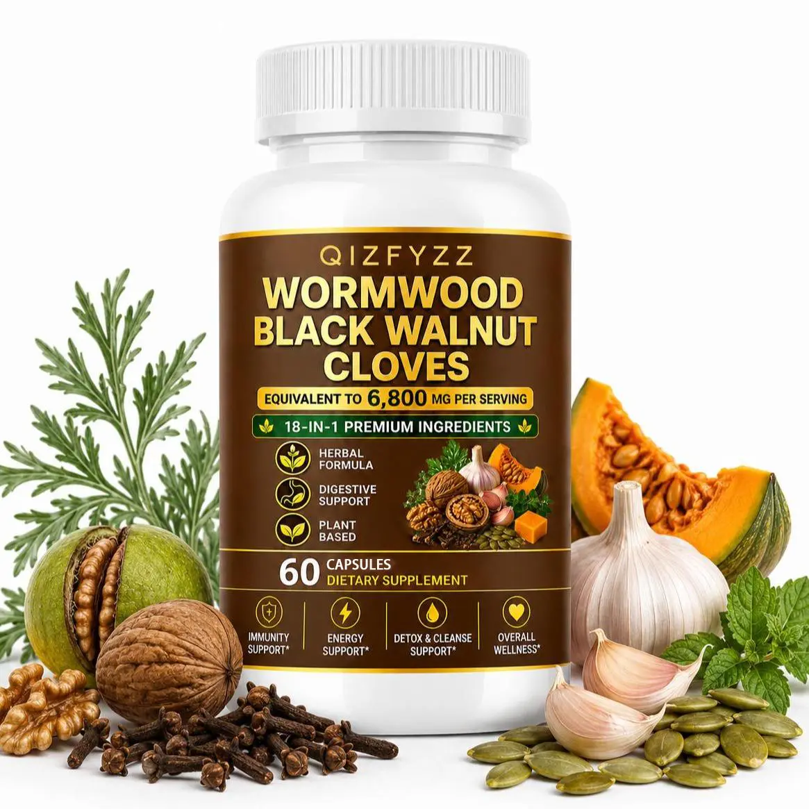 Wormwood Black Walnut Clove Softgels | 18-in-1 Herbal Blend Supplement | Daily Digestive & Wellness Support | Plant-Based Formula | 60 Softgels