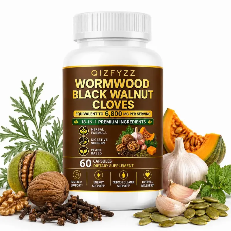 QIZFYZZ Mugwort (Wormwood) Black Walnut Clove Softgels, 18-Herb Botanical Dietary Blend, Herbal Detox & Digestive Health Gut Support Supplements, Plant-Based Nutritional Supplements, 60 Count