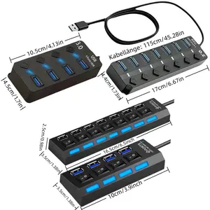 VVIA 4/7 Port USB 3.0/2.0 HUB with Independent Switch, Multi-Interface Splitter for Laptop Desktop External Hard Drive, High-Speed Transfer, Usb Port Gadget