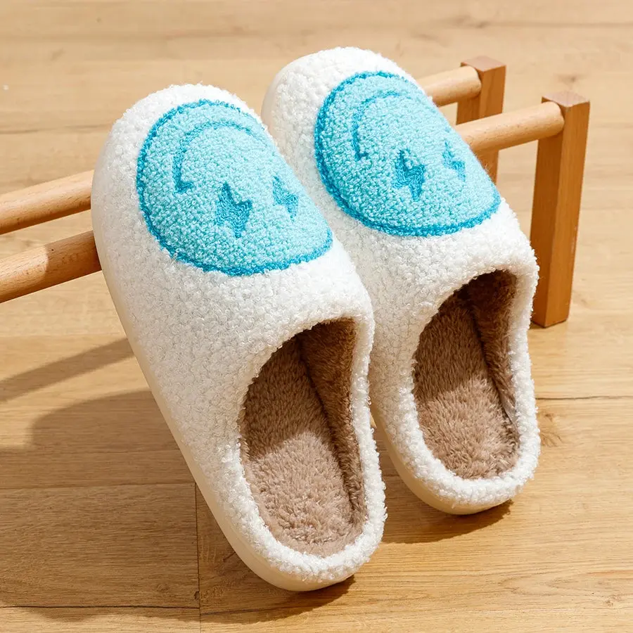 Blue Lightning Smile Face Slippers