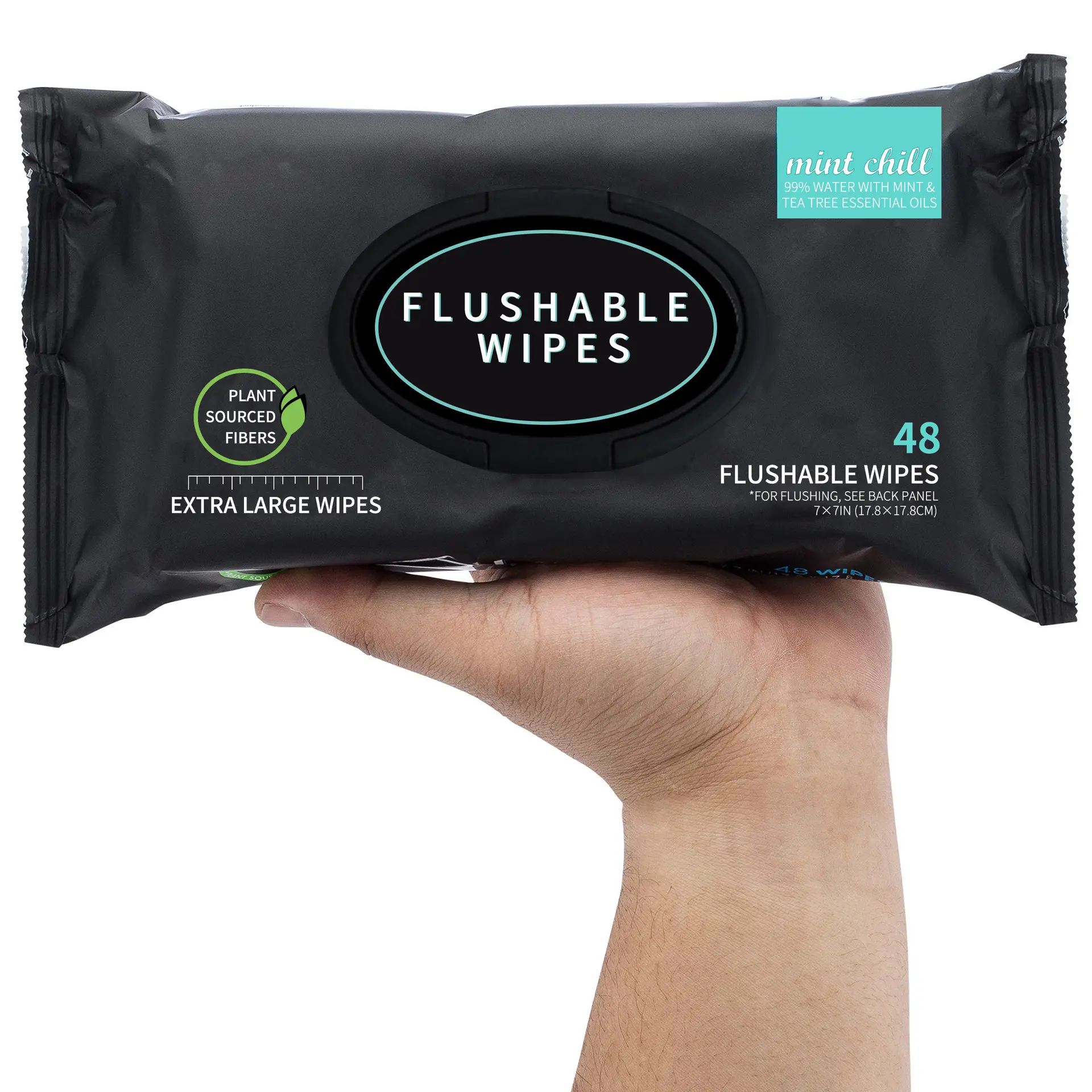 Flushable Wet Wipes Pack, 48 Sheets Large Unscented Adult Toilet Wipes with Vitamin E & Aloe Vera, Safe for Septic Systems & Sewer Lines