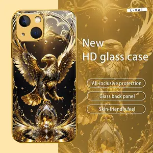 Suitable for [iPhone 13] New electroplated glass gold eagle mobile phone case simple explosion-proof mobile phone case affordable anti-drop anti-fingerprint 995