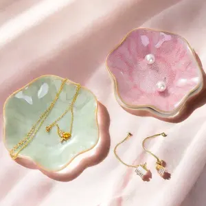 Set of 2 Ceramic Decorative Storage Trays, Irregular Shape, Jewelry & Cosmetic Organizer, Home Decor, Bathroom & Kitchen Accessories