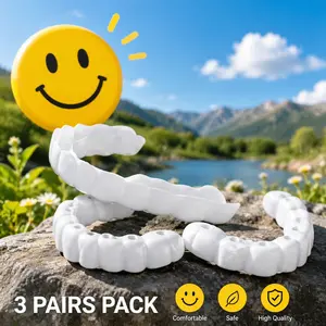 [3PC]Cosmetic Smile Cover - Soft Flexible Snap-On Veneers, Non-Medical, Reusable, Easy Moldable Unisex Outdoor Sports Face Cover Accessory for Instant Visual Look Enhancement