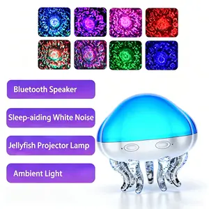4-in-1 multifunctional Bluetooth speaker with 8 types of white noise, ocean waves and jellyfish projection lights, comes with remote control and automatic timer, 8-color ambient night light for the bedroom, USB powered, perfect for parties