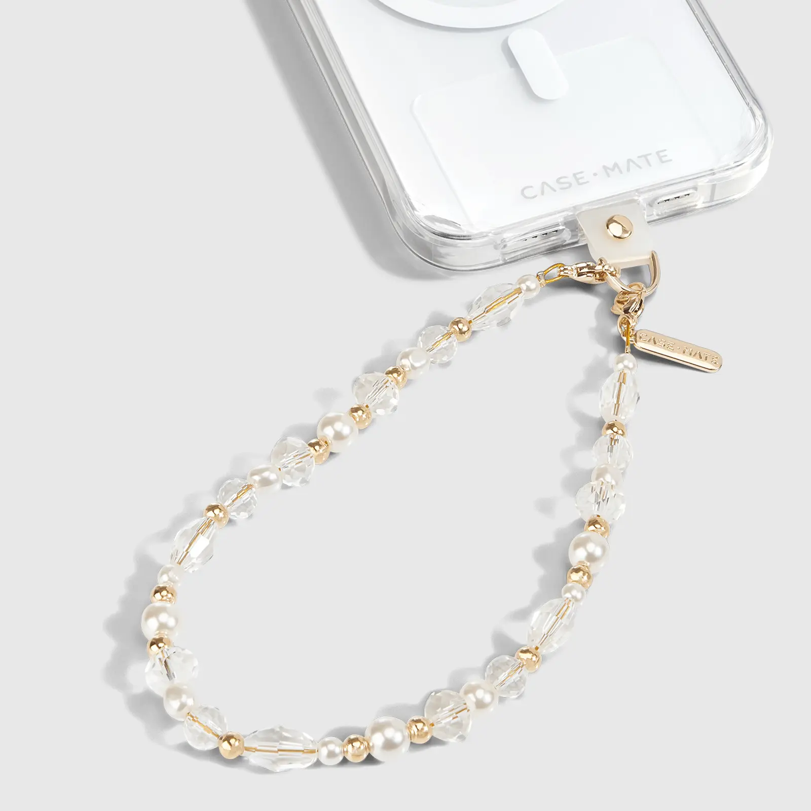 Crystal Pearl Gold Phone Charm
