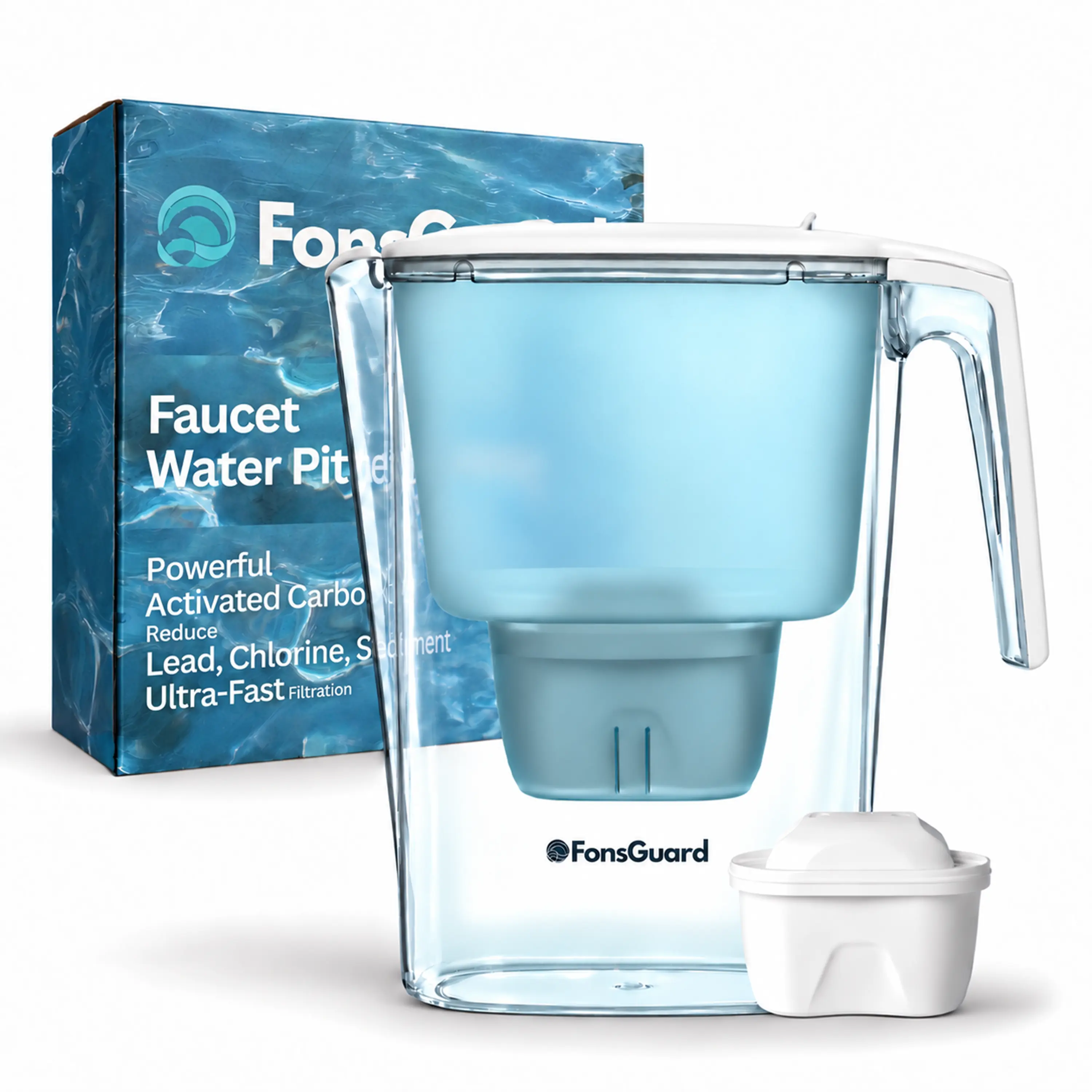 FonsGuard Water Purifier Pitcher - BPA-Free Plastic, 8-Cup (3.5L) Capacity, 7-Stage Active Carbon Filtration, 2 Easy-Install Filters, Boosts pH, 2L Filtered, Up to 660 Bottles, Eco-Friendly for Kitchen/Fridge, 24/7 Support, 30-Day Full Refund Guarantee