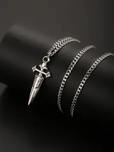 1PC Men's Retro Cuban Chain Cross Necklace Man Accessories Fadeless Stainless Steel Protection Sword Necklace for Men Jewlery Charms Necklace