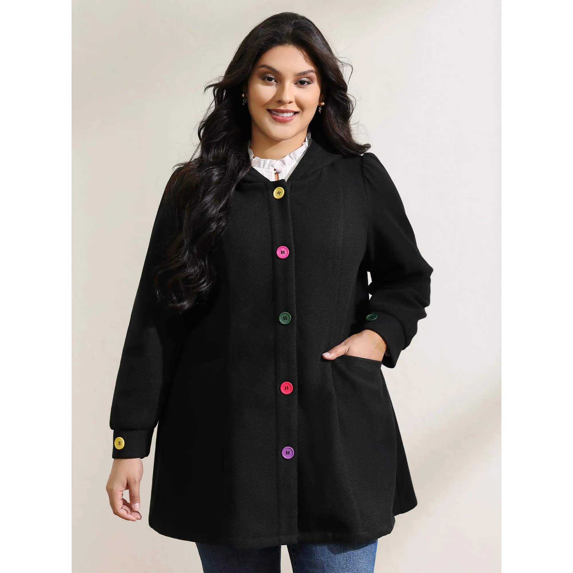 BloomChic Plus Size Basic Polyester Jacket, a Loose Cut Casual Hooded Top with Long Sleeves and Side Pockets, Tops