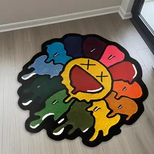 Creative Melted Flower Design Carpet, Colorful Cartoon, Hip Hop Street Style Home Decor, Soft Comfortable Plush Mat, Cartoon Pattern Rug, Room Decor Rug, Super Fluffy Rug