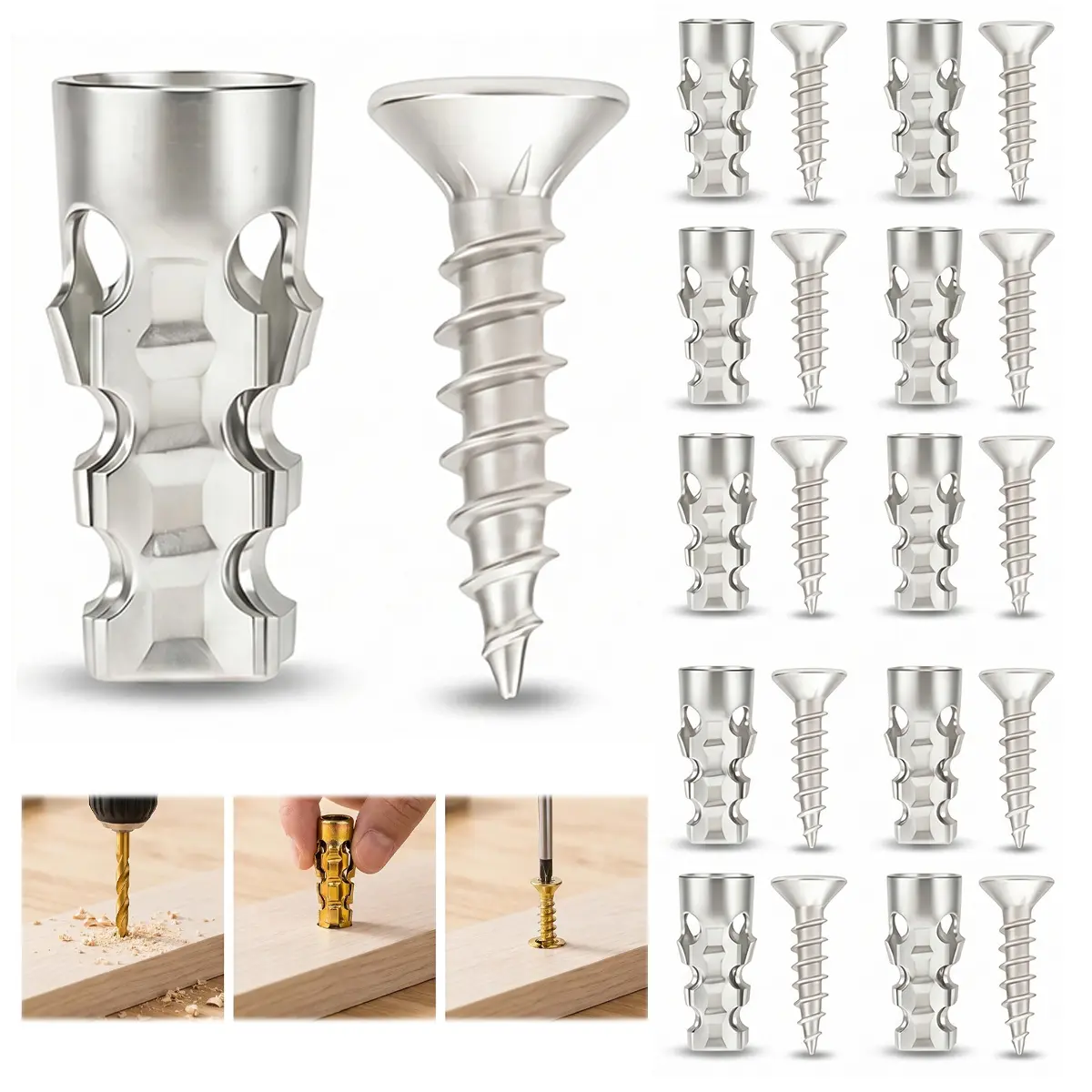 6x14mm Short Expansion Screw Set for Cabinet Hinge Repair, Door Hinge Screw Hole Repair Kit with Expansion Anchors, Stripped Hole Fix for Wood Hinges, Tile & Stone
