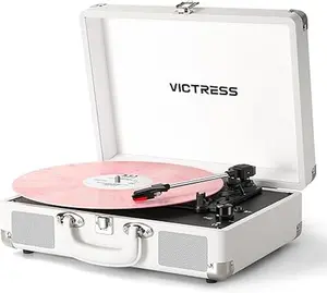 Vinyl Record Player, Portable Record Player with Bluetooth Input/Output & PC Recording, 3-Speed Turntable Vinyl Player with Built-in Speakers, RCA Output, AUX Input, Headphone Jack, White