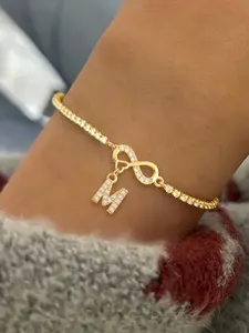 Women's Zirconia Initial Pendant Bracelet, Adjustable Chain, Casual Style Jewelry for All Seasons, Simple Classic Design, Elegant Jewelry Bracelet