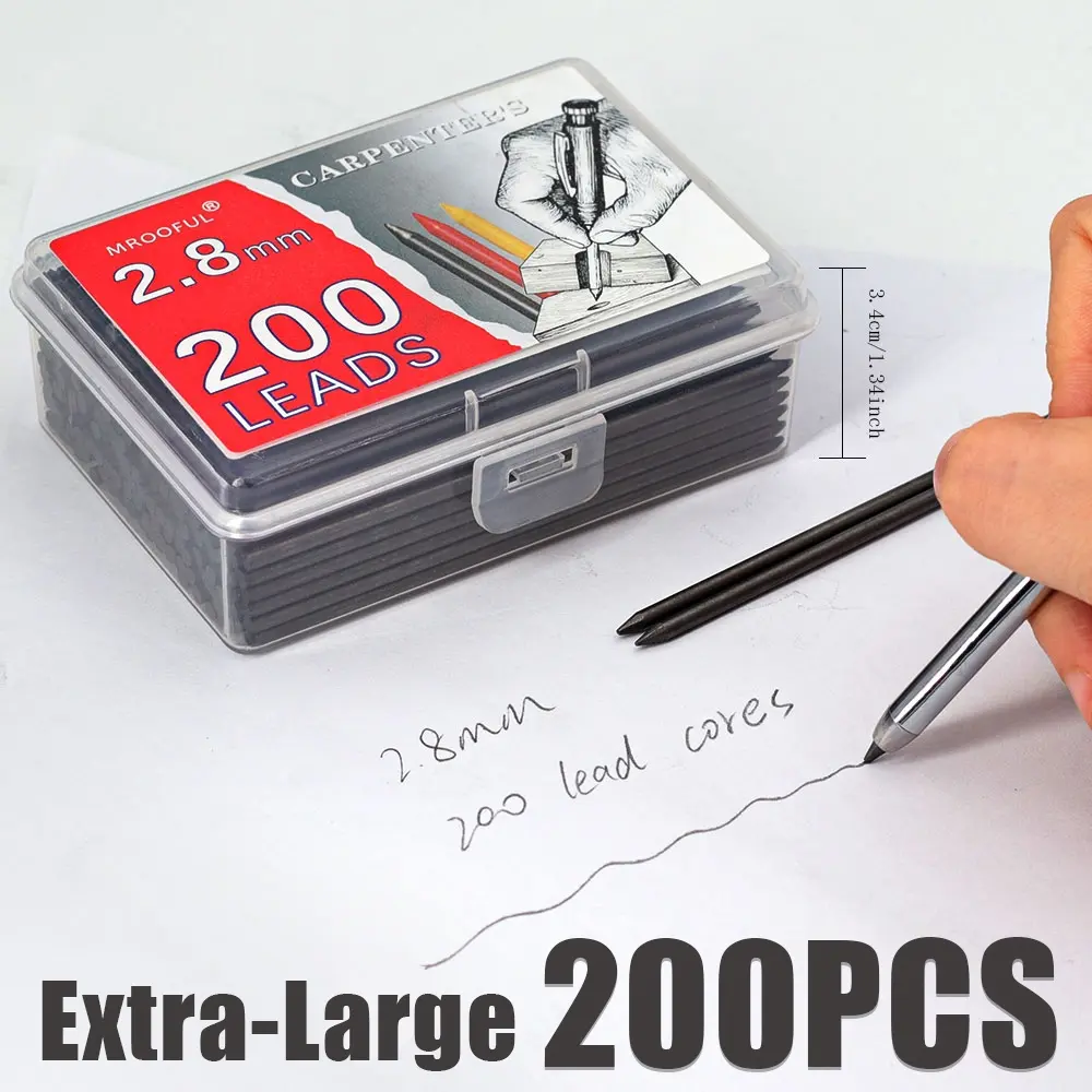 200 Large Capacity 2.8mm Woodworking Pencil Leads for Carpenter Marking, Solid Deep Hole Mechanical Pencil Substitutes for Architects, Ideal for Woodworking Marking, Stationery Supplies, Office Supplies