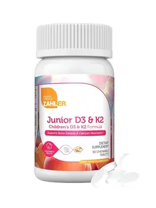Zahler Junior D3 & K2 Chewable Tablets for Kids 2000 IU Vitamin D for Healthy Bones & Teeth Kosher Less Sugar 90 Count US Made - Supplements