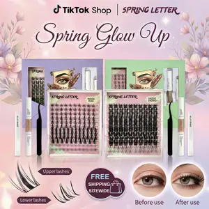 DIY Lash Cluster Kit with Fluffy Dense D-Curl Clusters,Multiple Lengths, Waterproof Long Hold, Bond & Seal,Remover, Tweezers & Brush and Glue Fox Eye