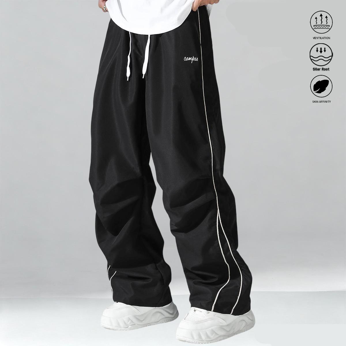 Men’s casual long pants 3-piece set, suitable for everyday wear and outdoor sports; stylish casual athletic pants with a drawstring elastic waistband design; menswear, men’s long pants.