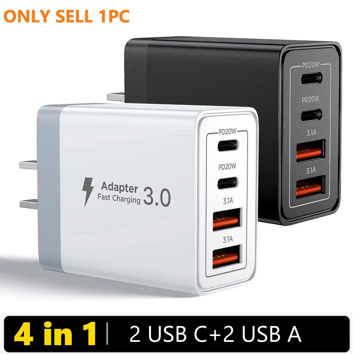 4 Ports Universal Wall Charger, Phone Power Charger PD20W USB C Cell Phone Fast Charging Adapter for iPhone 17/16/15/14/13/12/Pro Max, for iPad Samsung Xiaomi Huawei Type C Charging USB C Compatible