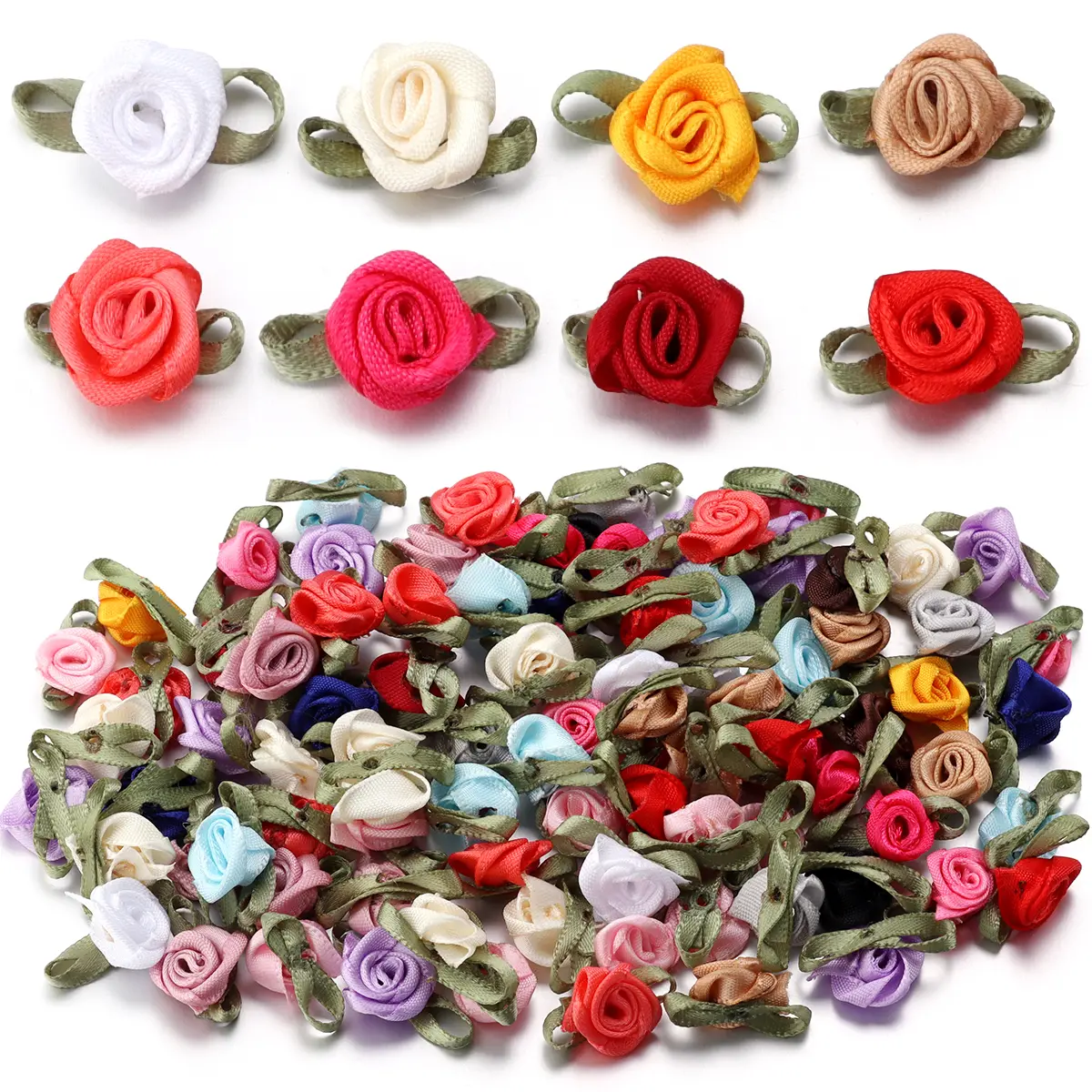 50pcs/lot Mini Rose Artificial Flowers Heads Polyester Rose Flower For DIY Wedding Clothing Decoration Craft Sewing Accessories