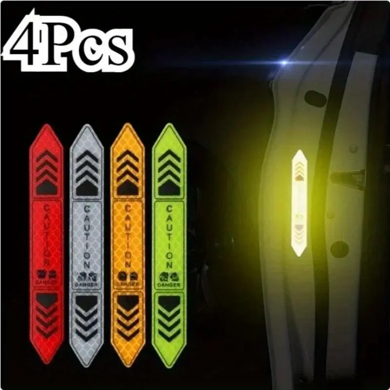 4pcs vehicle door warning stickers, automotive safety reminder stickers designed to enhance visibility during night driving, Car Decals