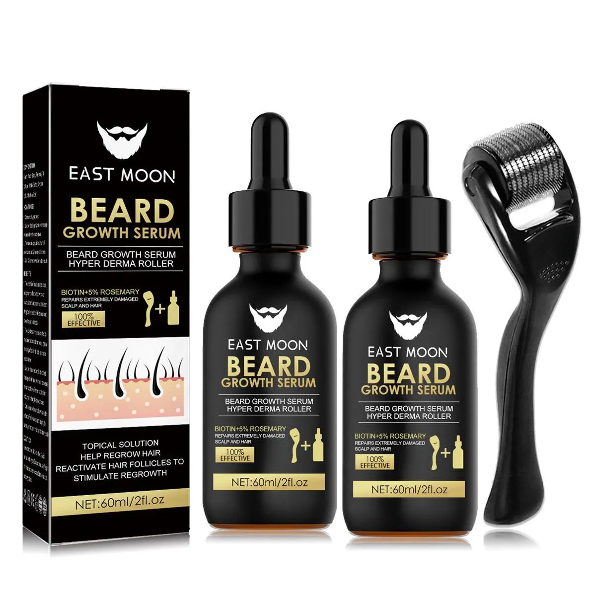 Men's Beard Growth Duo Kit - Hair Growth Oils Serum & 540-Needle Derma Roller Set, Natural Nutrient Formula, Daily Use Grooming Essentials, Easy to Operate, Ideal Gift for Him Hair Care, Derma Roller Hair Growth