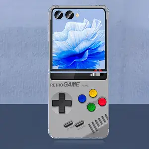 Retro Handheld Vibe Phone Case  for Samsung ZFLIP3/ ZFLIP4/ ZFLIP5/ ZFLIP6/ ZFLIP7/ZFOLD3/ZFOLD4/ZFOLD5/ZFOLD6/ZFOLD7 Shockproof Protective Bumper Cute 3D Curly Edge Abstract Heart Pattern Trendy Aesthetic Gift for Women shar