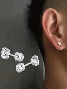 Men's Punk Style Artificial Zircon Decor Stud Earrings, Stainless Steel Earrings, Stud Earring Sets, Fashion Jewelry for Party, Daily Decor, Trendy All-match & Exquisite Jewelry for Birthday Gift